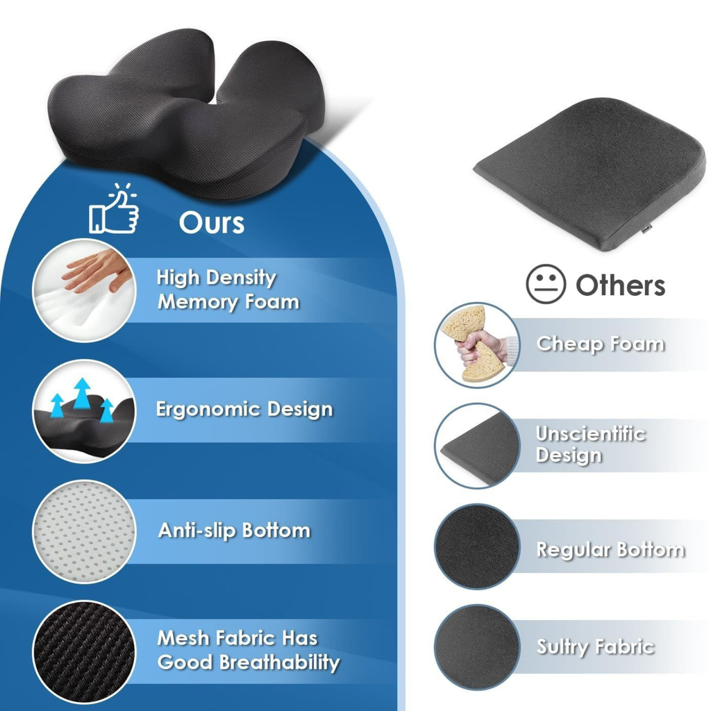 Cuscino Ergonomico HealSeat™ per Sedile, Allevia Dolore Coccige, Supporto Universale